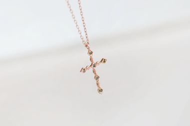 14k,18k Antique cross green diamond necklace - 공방301