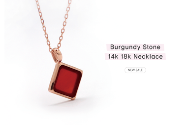14k 18k Burgundy Color Stone Necklace - 공방301